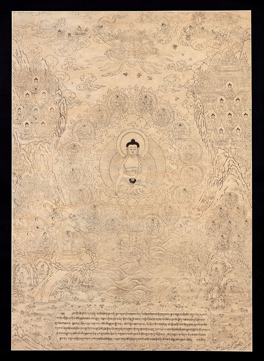 Woodblock Print of the Buddha with His Assembly China 18th - 19th century