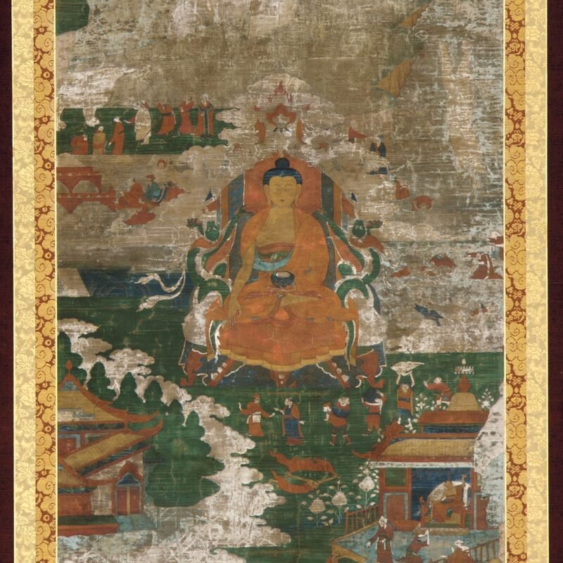 Sakyamuni enthroned; and biographical scenes