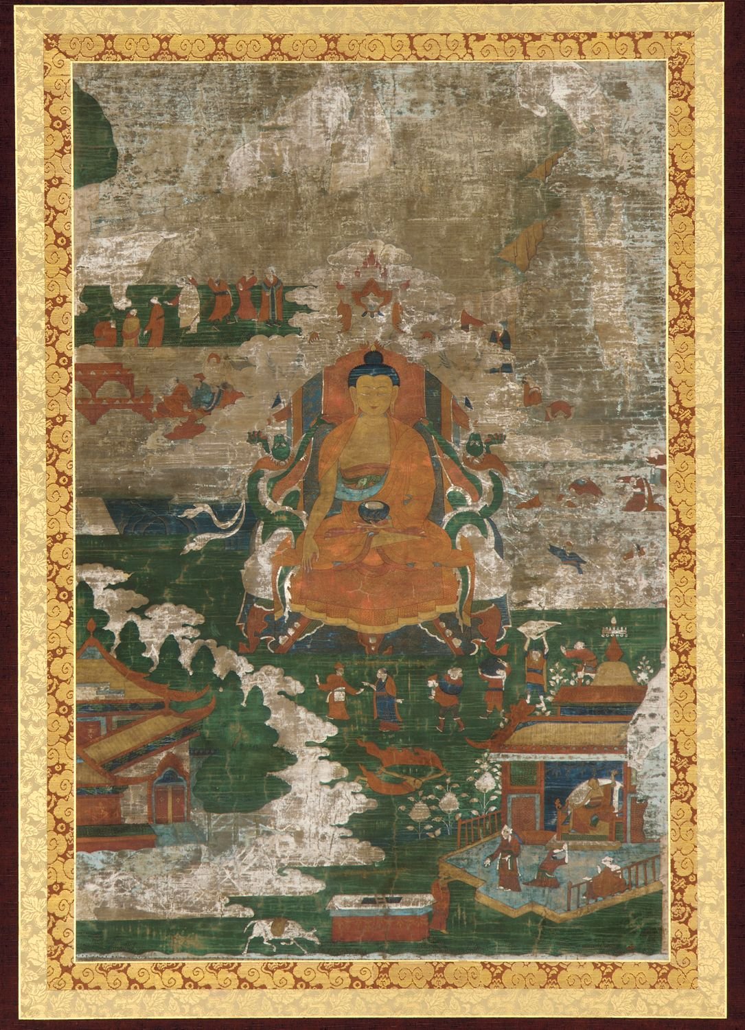 Sakyamuni enthroned; and biographical scenes