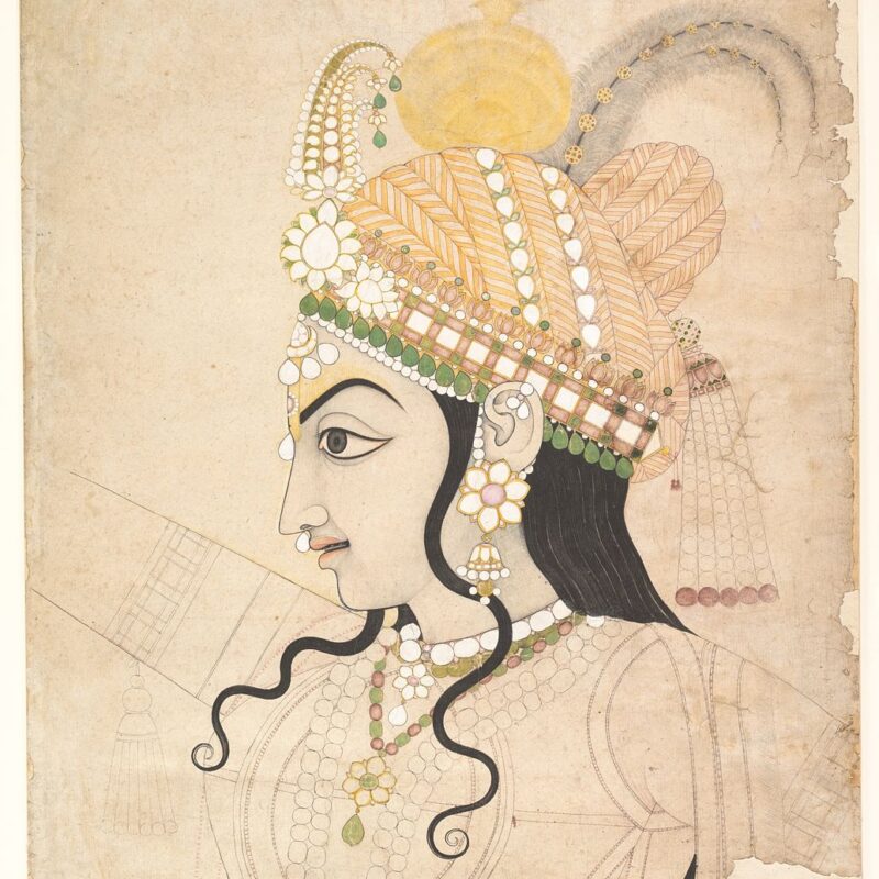 Head of Krishna- mural of the Raslila Attributed to Sahib Ram ca. 1800