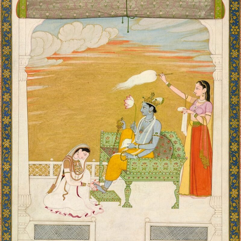 Lakshmi massaging the foot of Vishnu