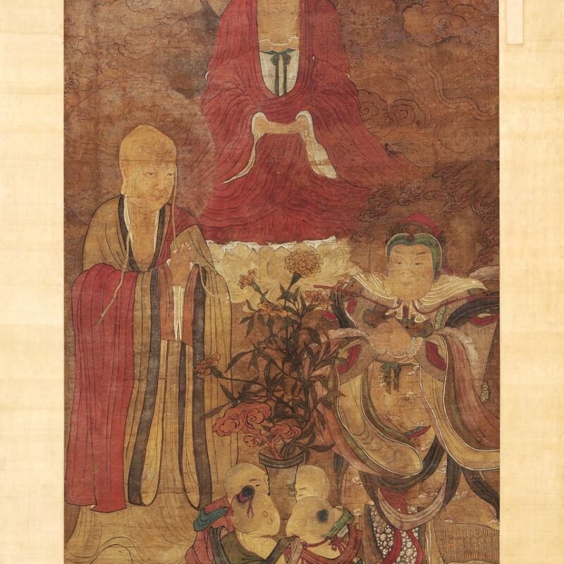 Shakyamuni with luohan, heavenly king, and boys early 17th century