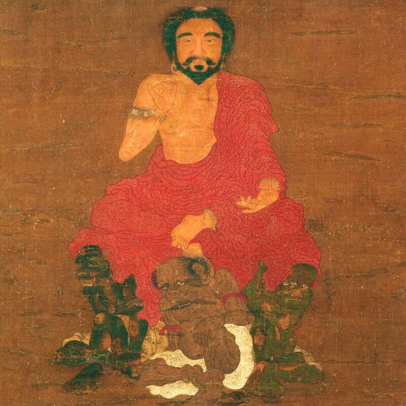 Sakyamuni seated upon three demon-like creatures