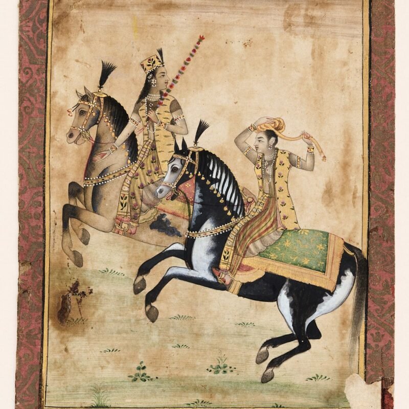 A Prince and princess on horseback Mughal school