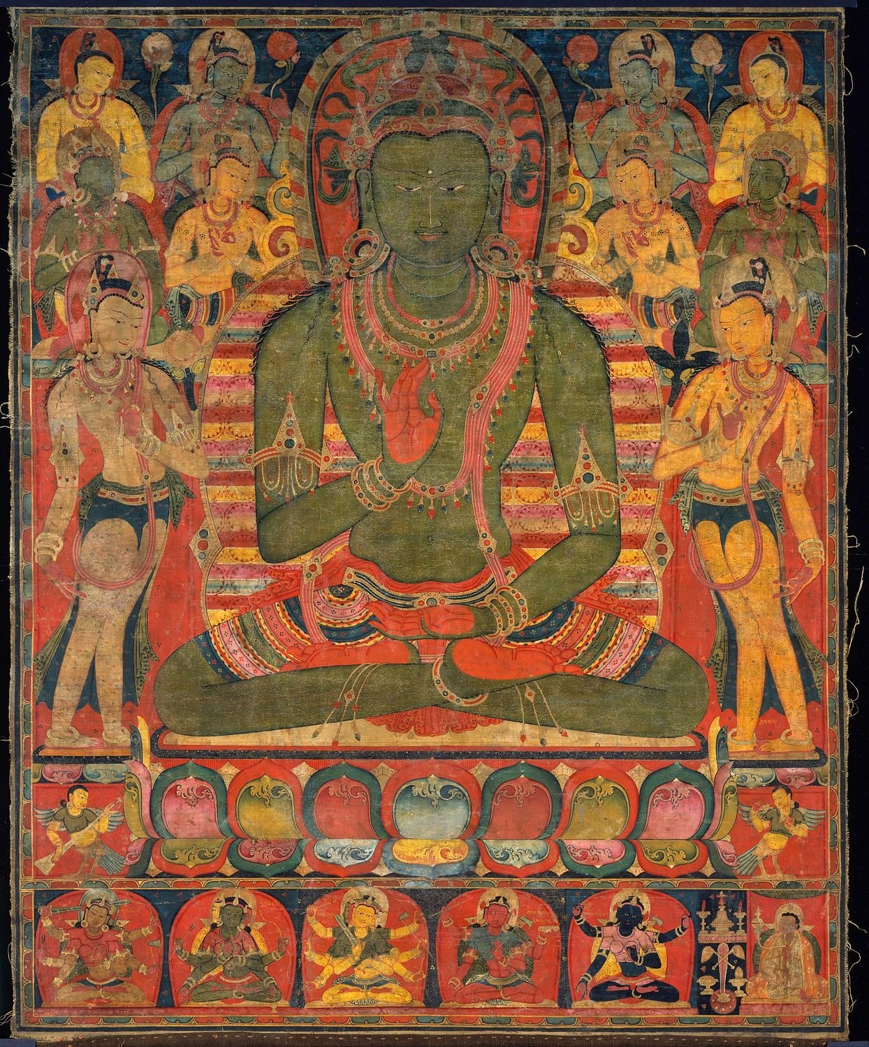 Buddha Amoghasiddhi with Eight Bodhisattvas Central Tibet
