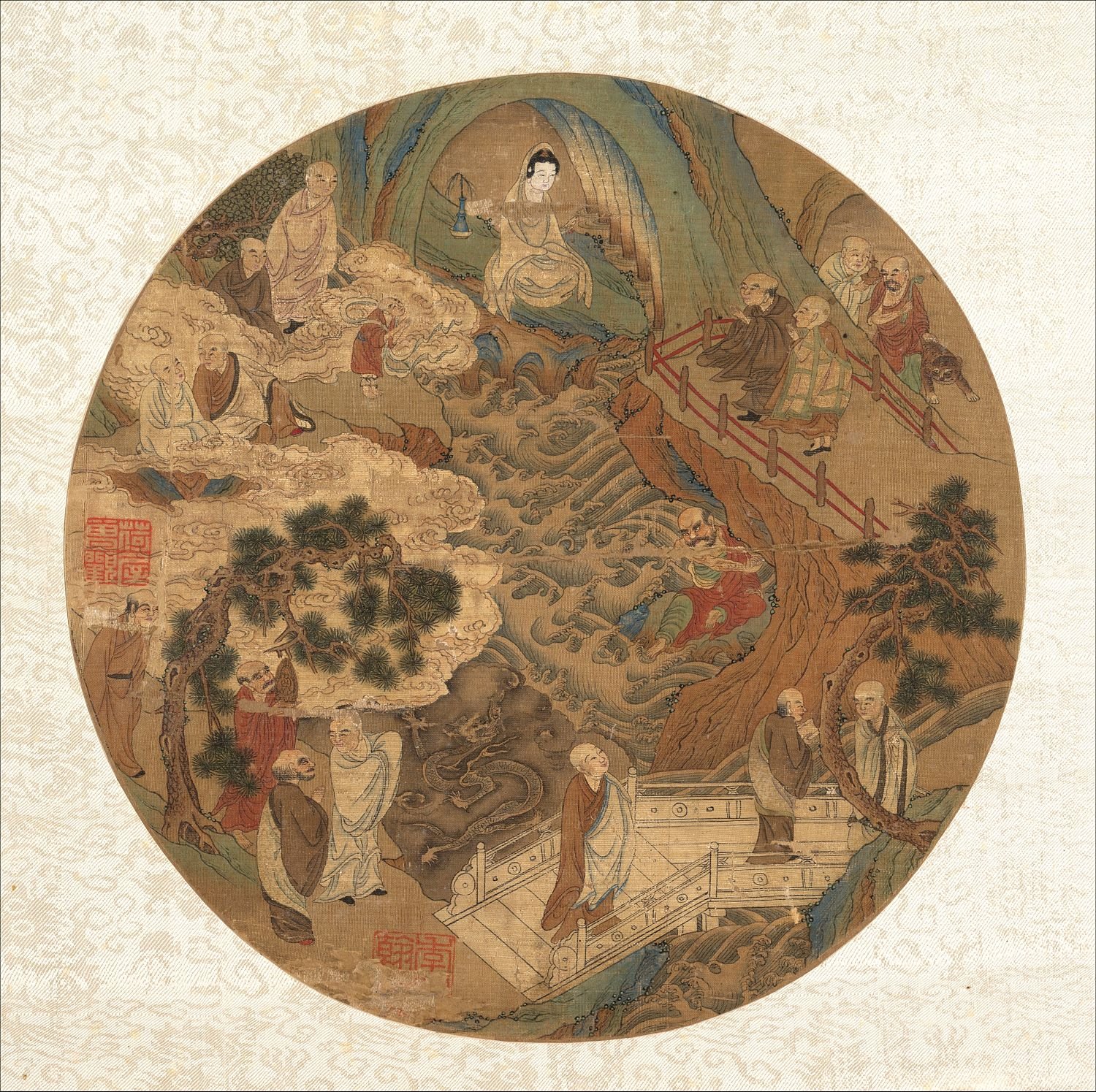 Guanyin and the sixteen luohans Unidentified artist 16th–17th century