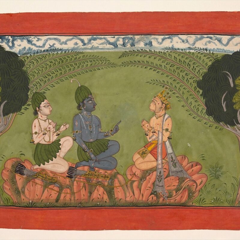 Hanuman before Rama and Lakshmana- India, Punjab Hills, kingdom of Mankot