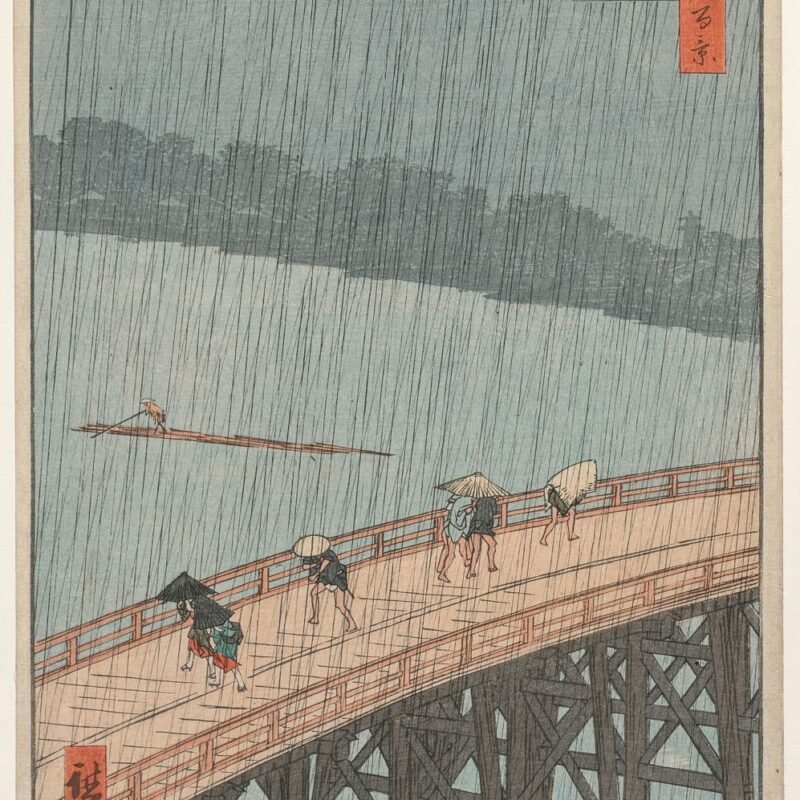Sudden Shower over Shin-Ōhashi Bridge and Atake, from the series One Hundred Famous Views of Edo Hiroshigue
