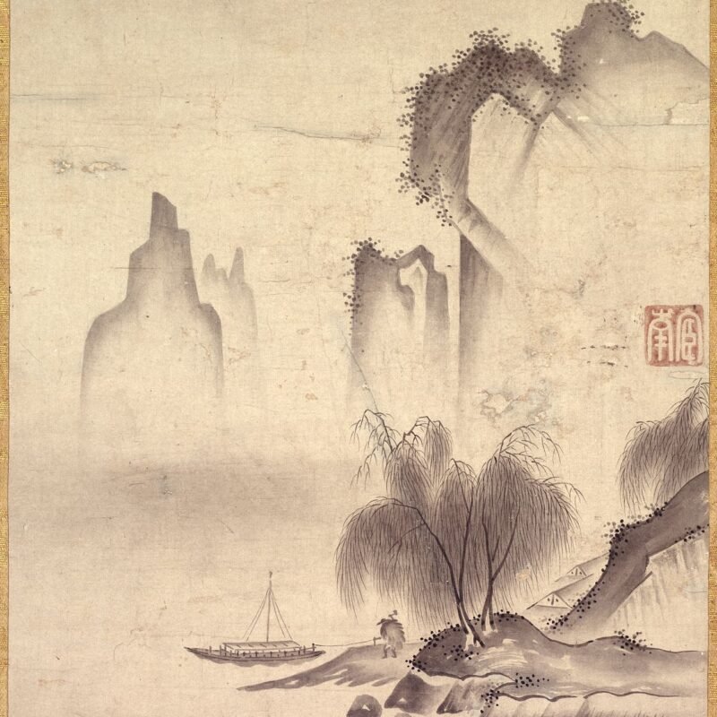 Figure Mooring a Boat mid-1500s Kannan 官南 (Japanese, active mid-1500s) Culture Japan, Muromachi period (1392–1573