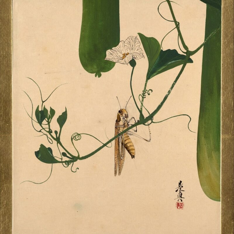 Lacquer Paintings of Various Subjects- Grasshopper on Gourd Vine Shibata Zeshin 1882