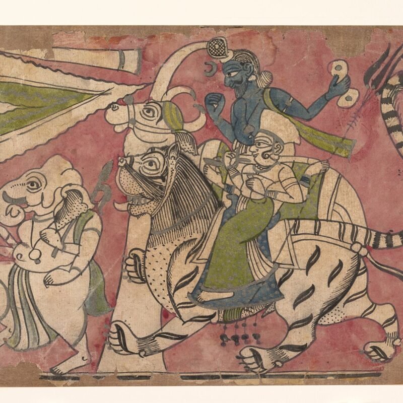 Ganesha Leads Shiva and Durga in Procession India, Western Rajasthan 18th century