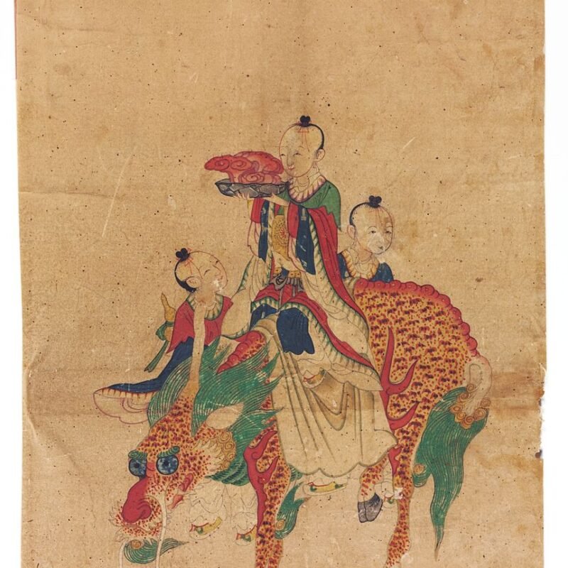 Daoist Immortal on a Qilin and Two Attendants late 1800s Korea